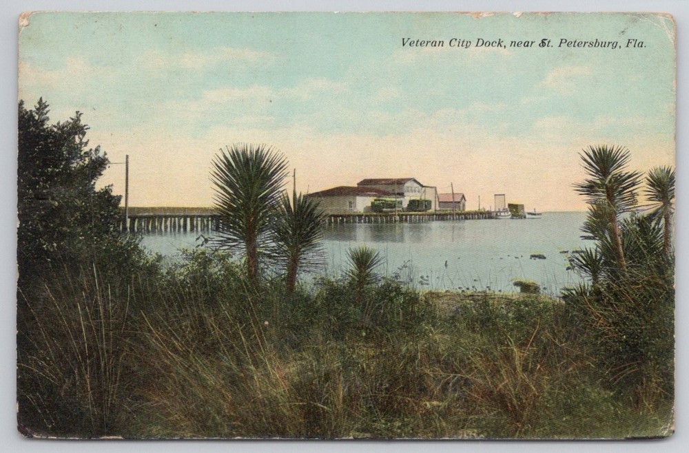 Veteran City Dock St. Petersburg Florida 1910 Postcard Vintage