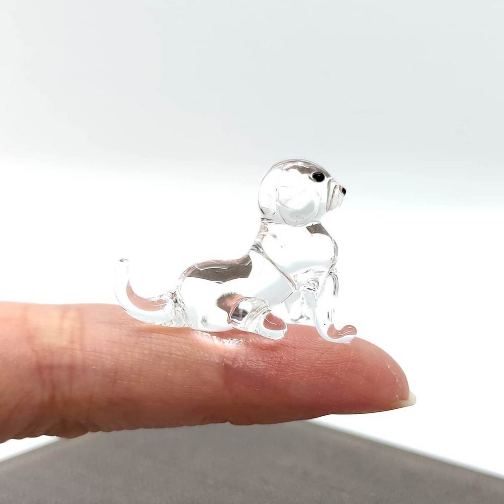 Dog Micro Tiny Figurines Hand Blown Glass Art Animals Collectible Dog-Lover G...