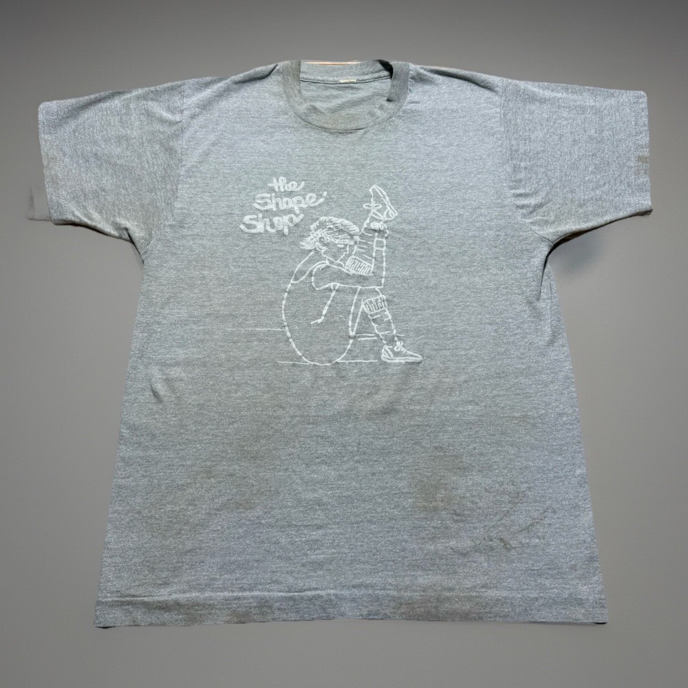 Vintage 80s The Shape Shop Exercise Distressed Gym Workout Shirt Size Medium