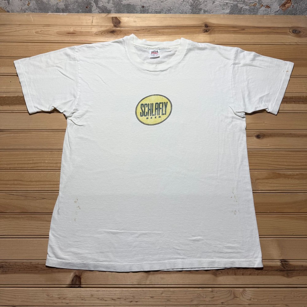 Vintage 90s The Saint Louis Brewery Schlafly Beer Graphic Promo T-Shirt USA - XL
