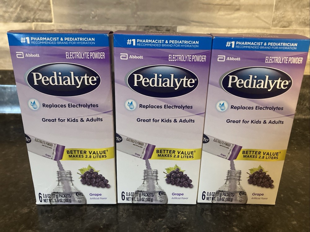 X3 Pedialyte Electrolyte Powder Packets, Hydration Drink, 6 Count Grape 06/25