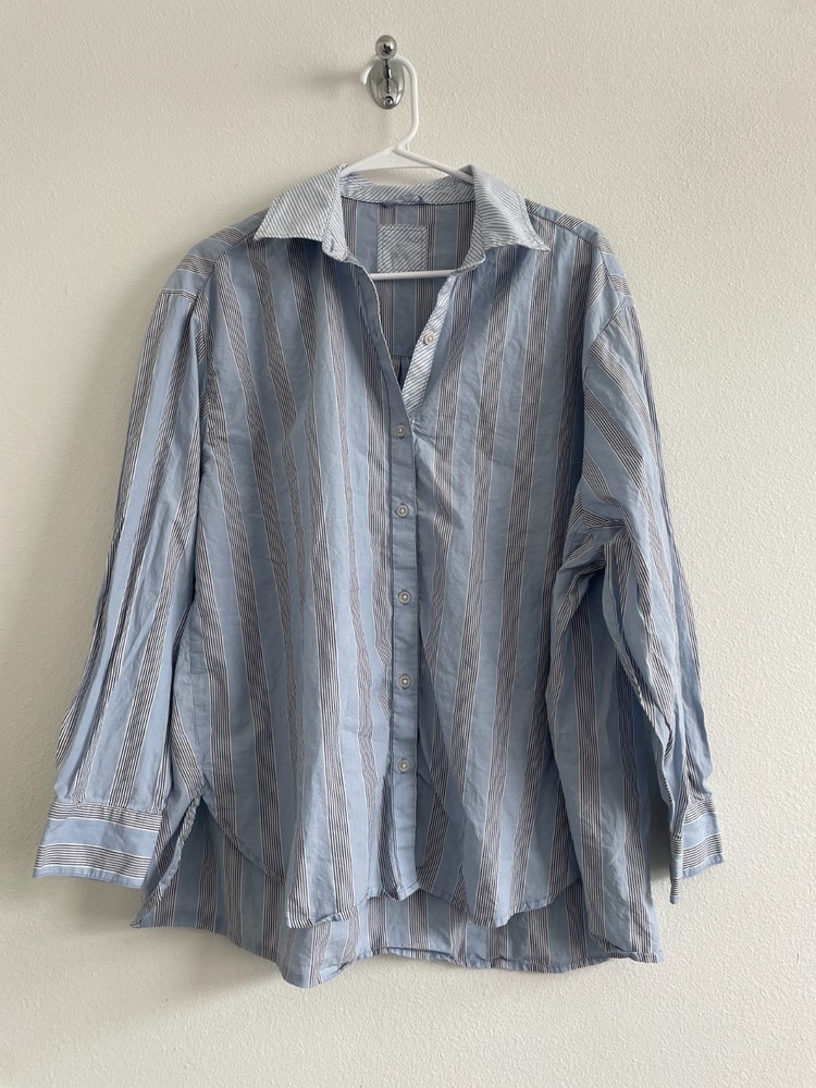 Aerie Button Down Shirt Women S Blue Striped Boyfriend Oversized Casual Office
