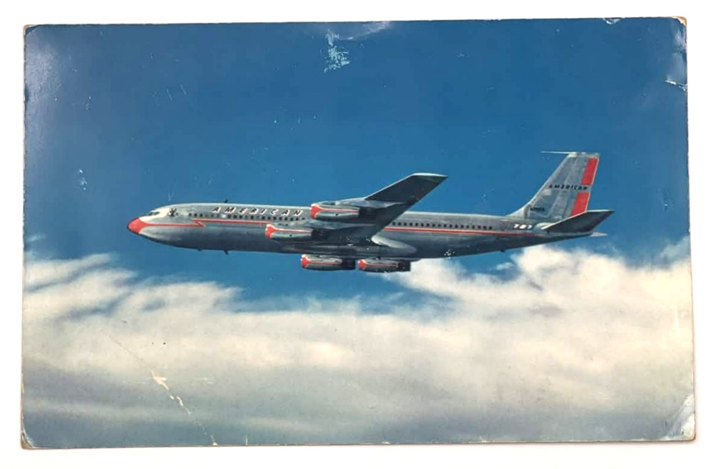 American Airlines Boeing 707 Jet In Flight Aviation Travel Chrome Postcard