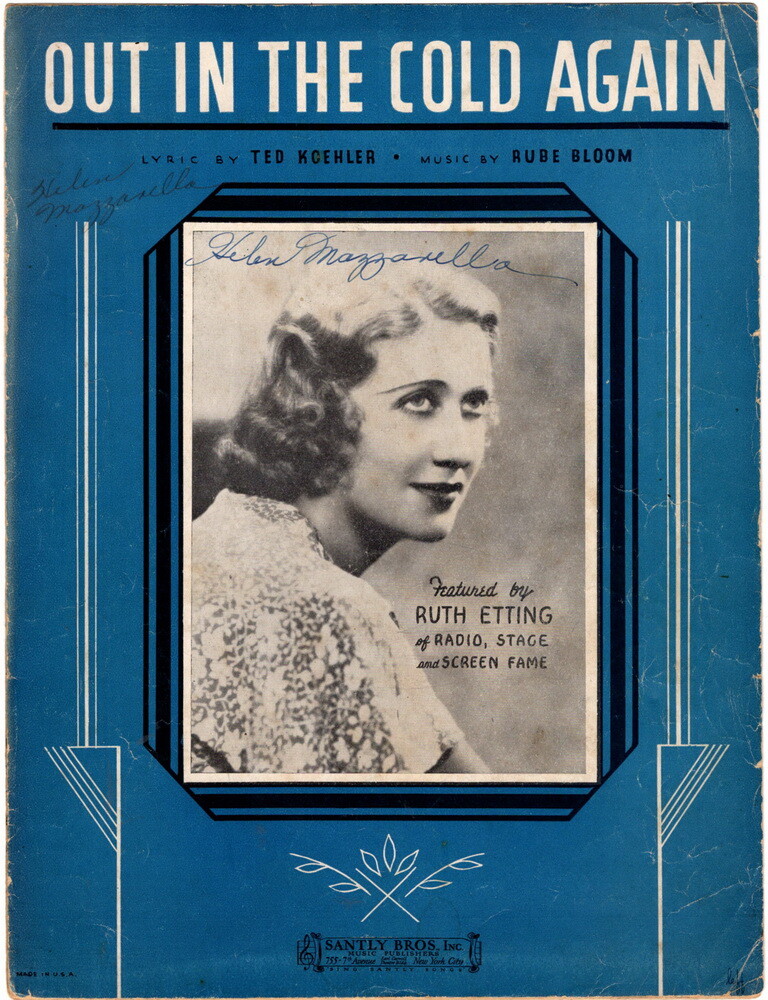 Out In The Cold Again, Ruth Etting cover photo, 1934, Antique sheet music