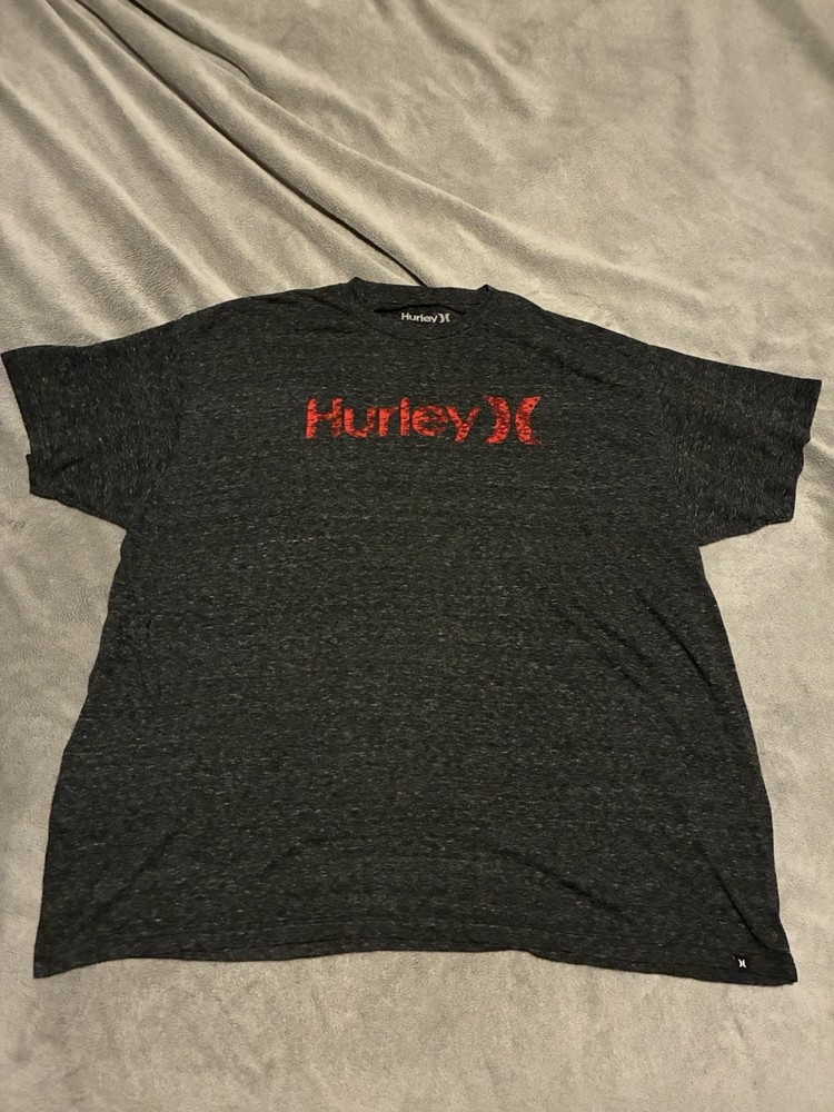 Hurley Grey T-Shirt Men's Size XXLarge Short Sleeve Crew Neck red logo
