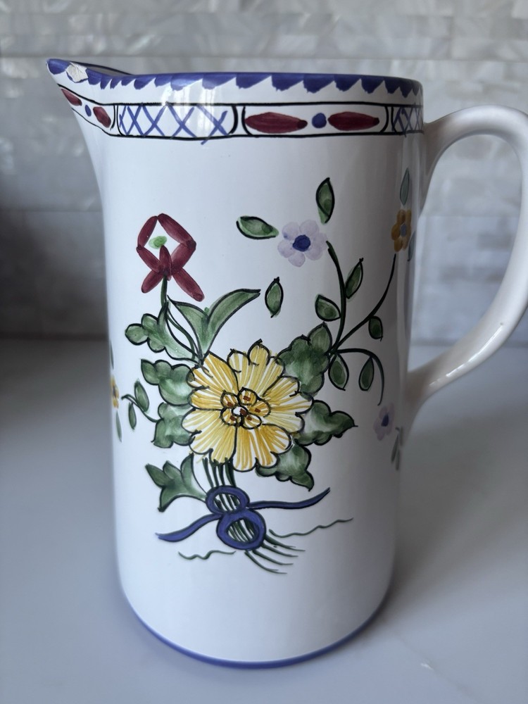 Tiffany  & Co. Glossy Floral Ceramic Pottery Pitcher with Handle