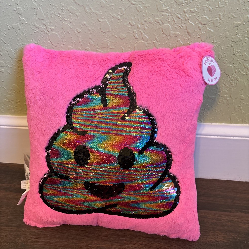 Justice rainbow poop emoji flip the sequins decorative bedroom pillow NEW