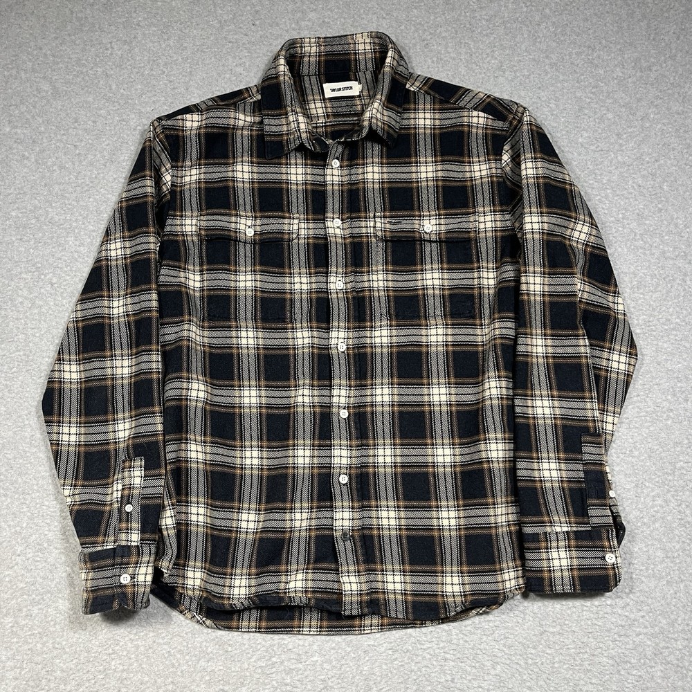 Taylor Stitch Shirt Mens 46 Black Flannel Button Up Plaid Cotton Long Sleeve