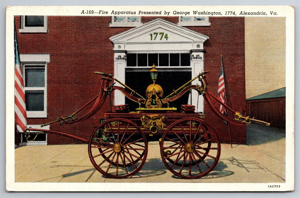 Original Fire Engine Presented By George Washington Alexandria VA Postcard Z16