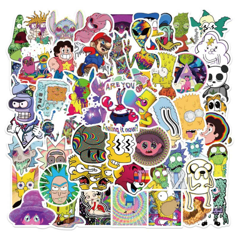 10/30/52Pcs Psychedelic aesthetic mixed cartoon character Skateboard Travel Suit