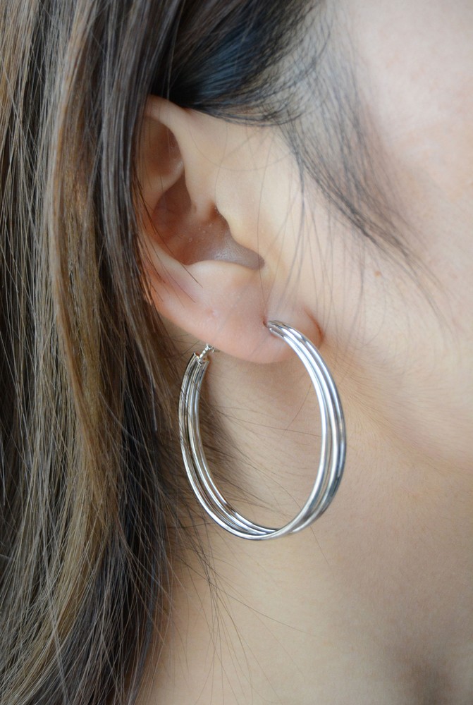 Twisted Double Circle Hoop Marsa Earring Set Silver Plated Jewelry Snap Closure