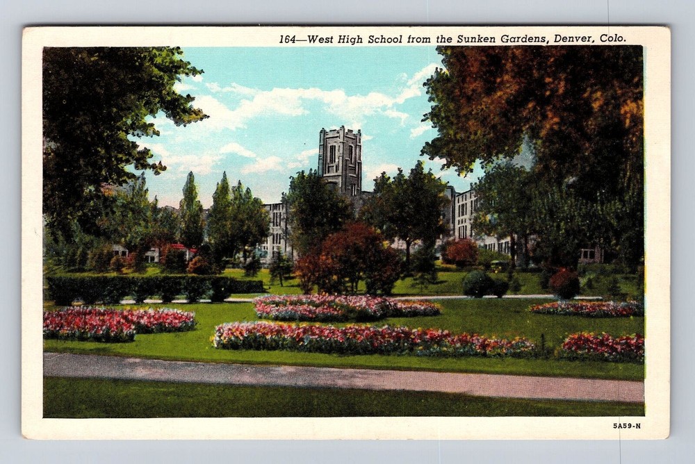 Denver CO-Colorado, West High School From Sunken Gardens, Vintage Postcard