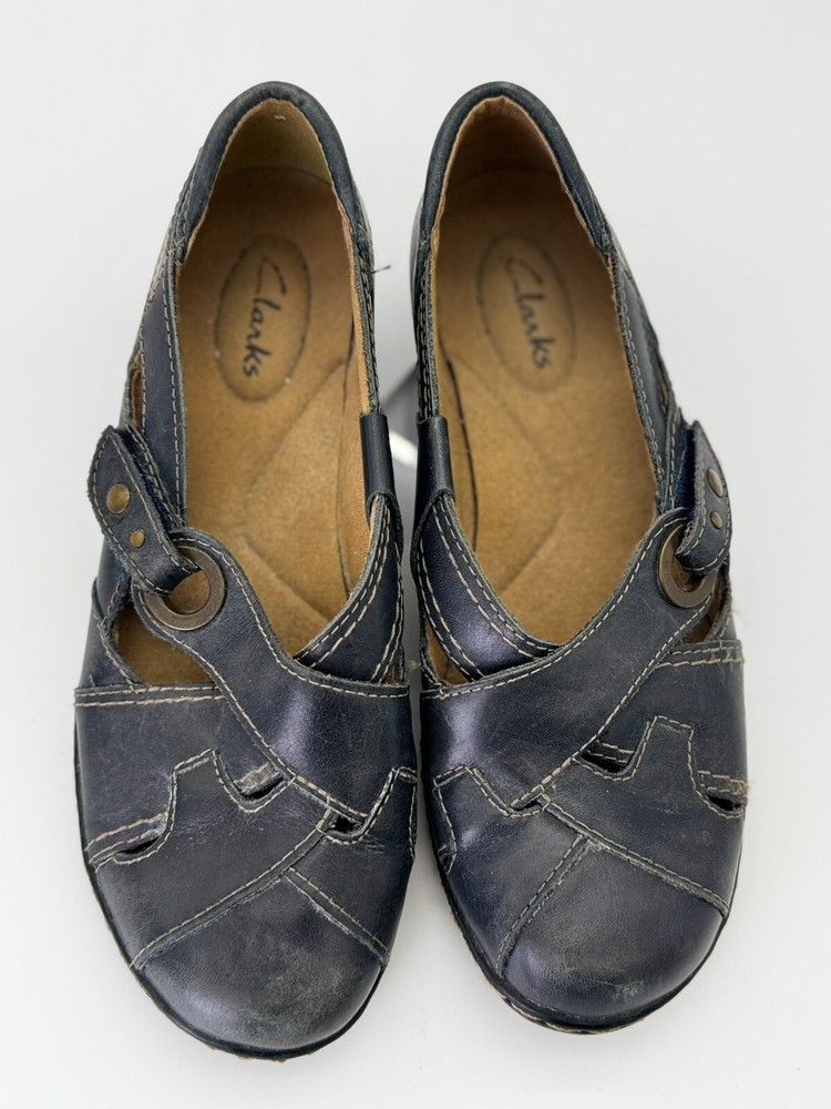 Clarks Womens Shoes Flats Ashland Spin Q Navy Blue Size 7M Slip On Well Worn In