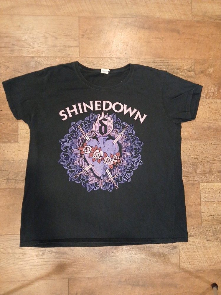 Shinedown Band T-Shirt Tour 2015 Purple Heart Roses Size XL