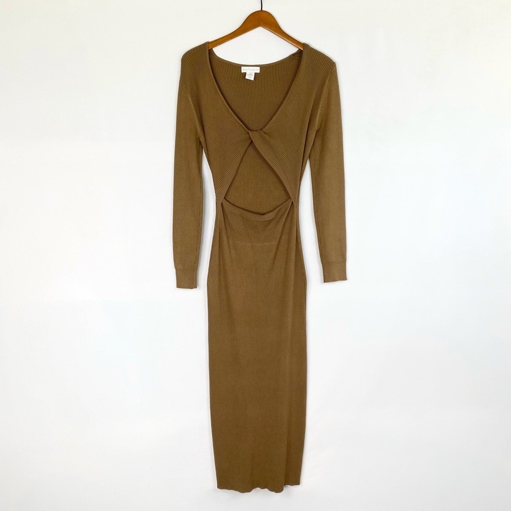 HOUSE OF HARLOW 1960 Twist Front Ribbed V Neck Maxi Dress Stretch Size Medium