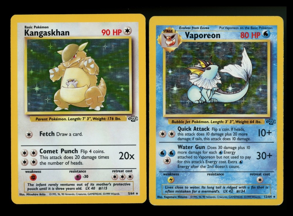 Vaporeon 12/64 Kangaskhan 5/64 Jungle 1999 Holo Vintage Pokemon Card Lot WOTC