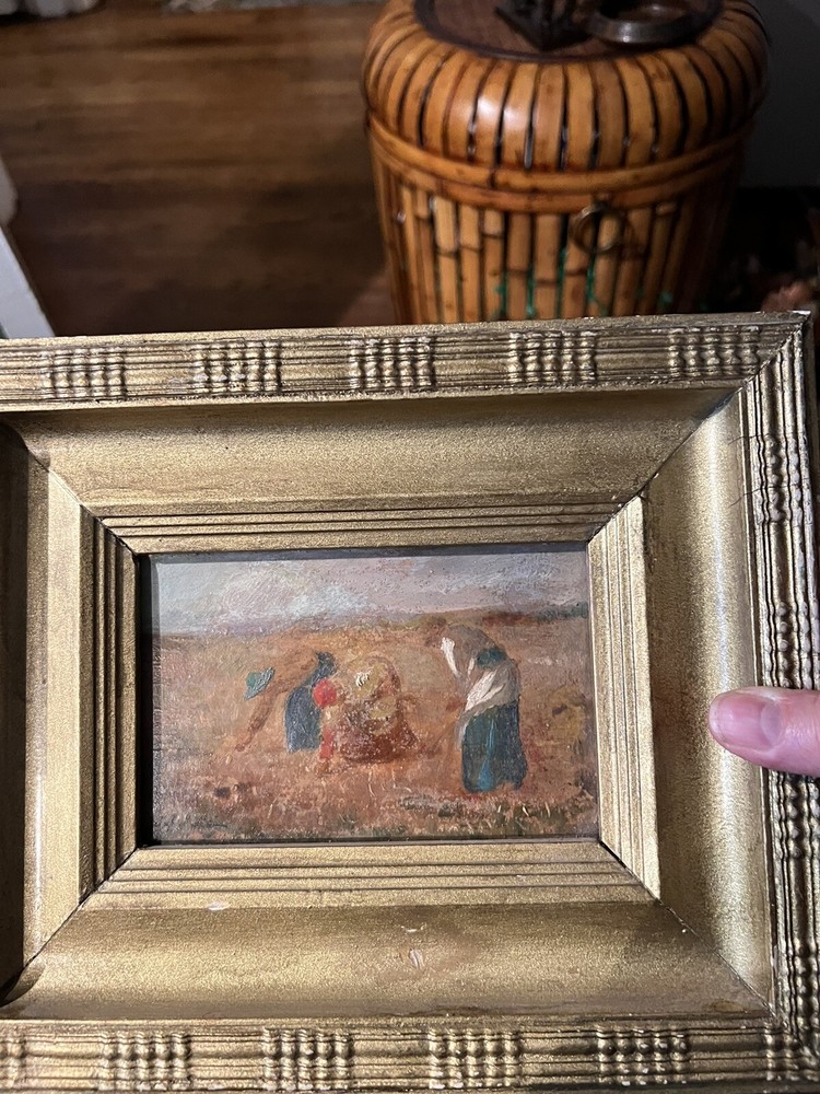 Framed Art Oil on Wood attributed to Pr. Millet Painting Ca. 1880