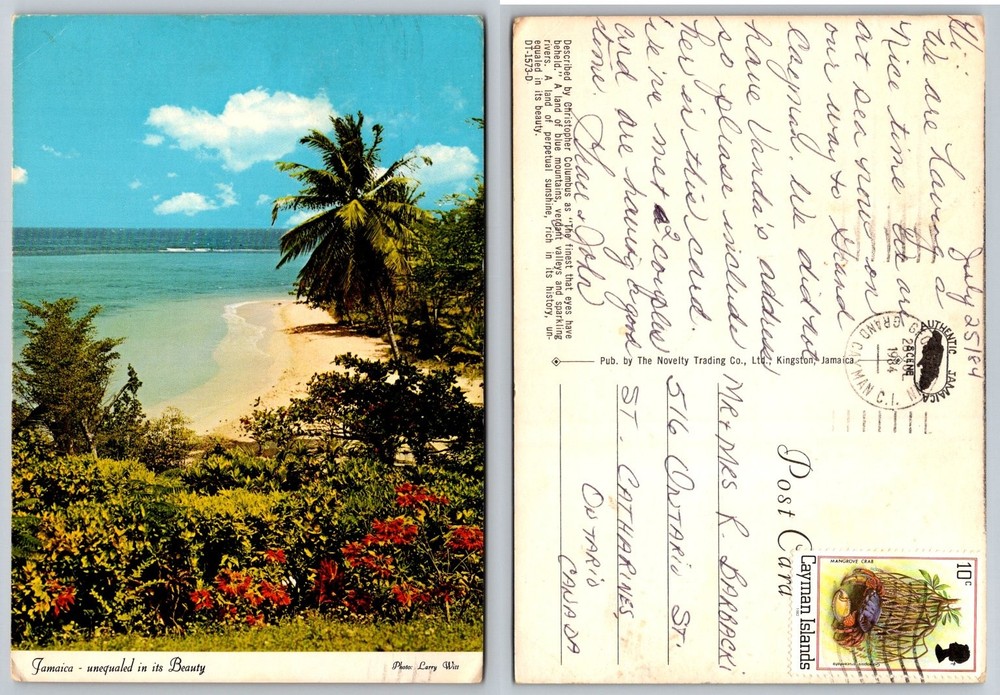 Vintage 1984 Jamaica Beach Postcard - Palm Trees & Tropical Scenery