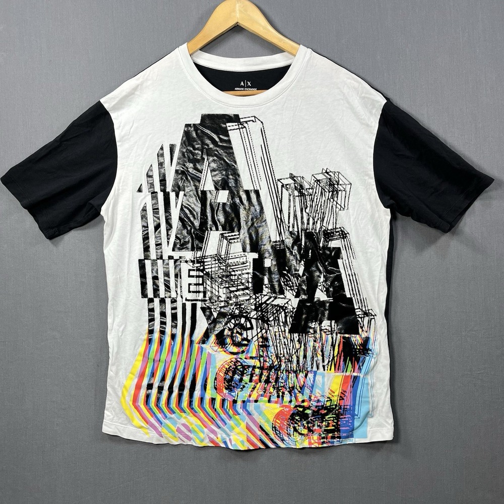 Armani Exchange Men's Black Icon Logo abstract Graphic T-Shirt Size Small-image
