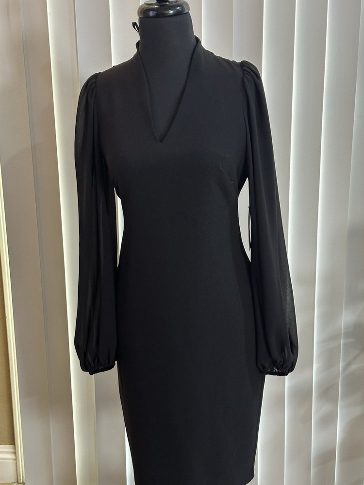 Vince Camuto Women's Size 0 V-Neck Sheer Puff Sleeve Shift Dress NEW