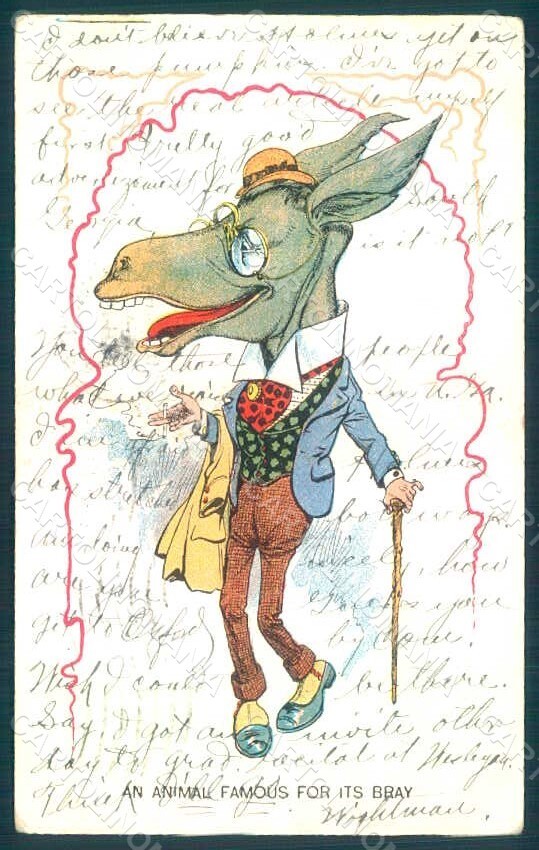 Animals Anthropomorphic Dressed Donkey CREASED postcard HR0405