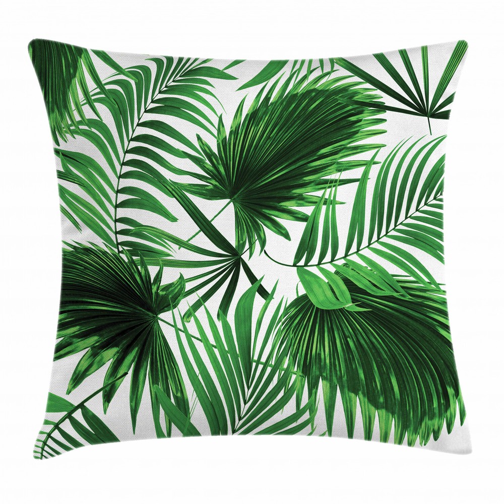 Palm Leaf Square Cushion Cover Vivid Growth Design 18 Inches