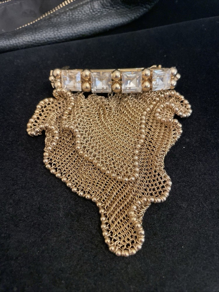 Vintage KIRKS FOLLY Gold Tone Mesh Rhinestone HAIR BARRETTE Made In FRANCE