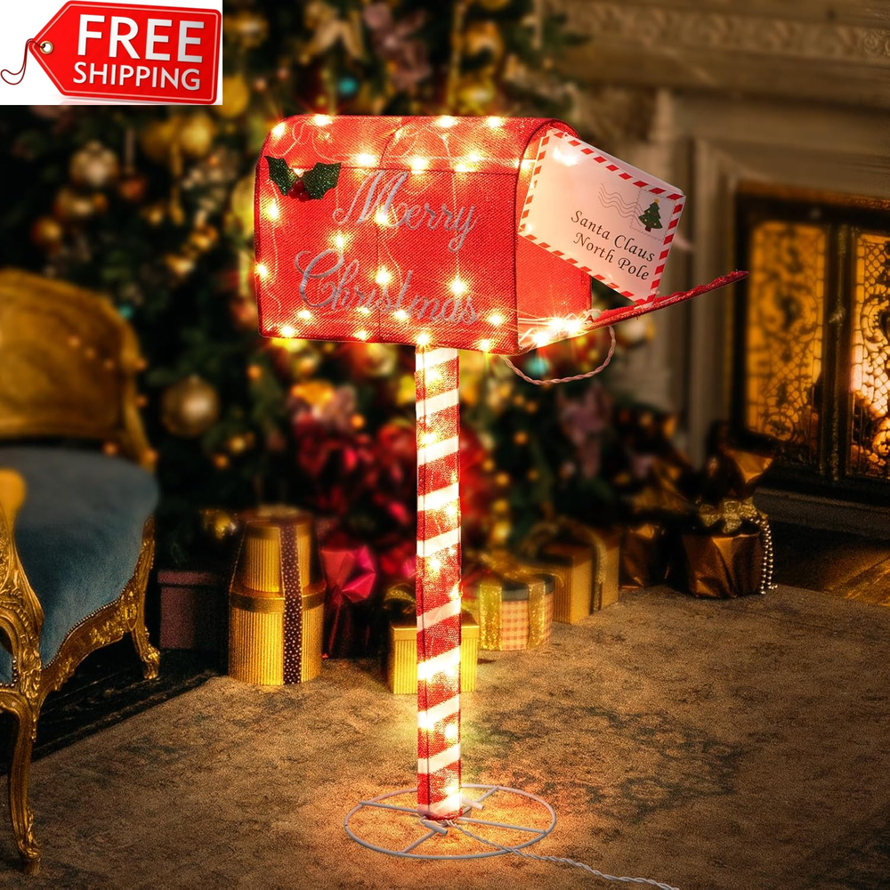 Christmas Yard Light Decorations, 34 Inch Lighted Santa’S Mailbox Yard Decor, Ch