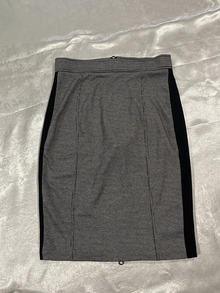 NYDJ Houndstooth Knit Pencil Skirt Black Gray White Lined Zip Closure Size XS