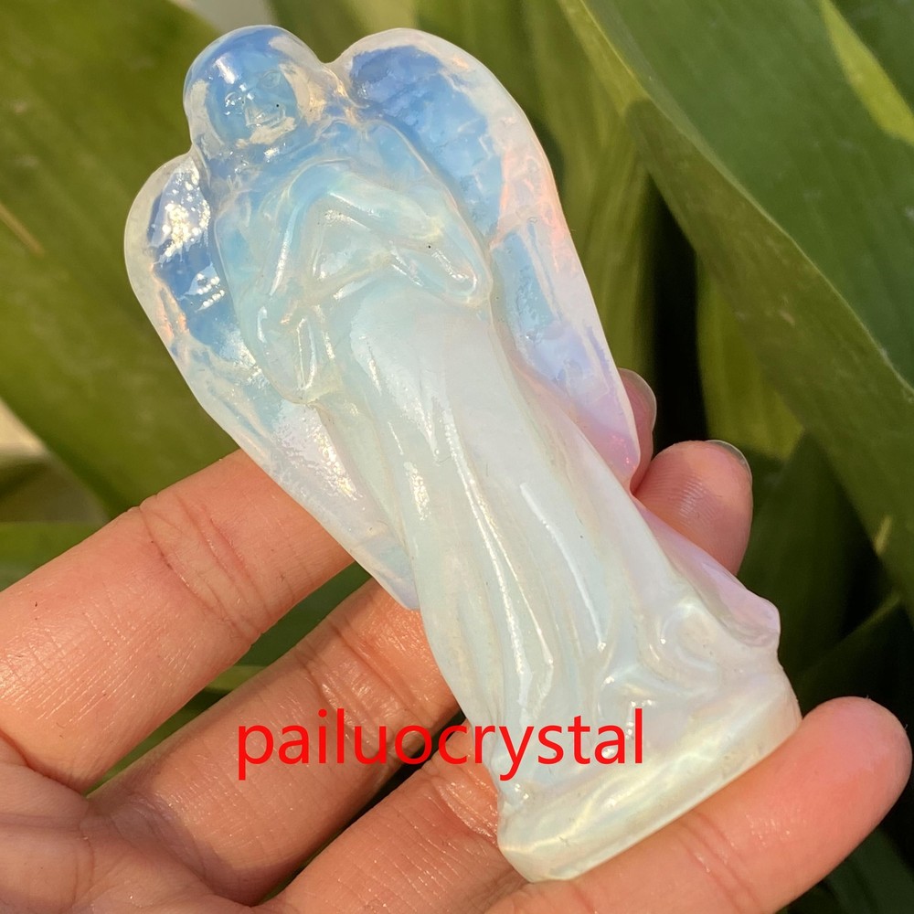 1pc Opalite Angel Quartz Crystal Skull Carved Figurines Reiki Healing Gem 3.1