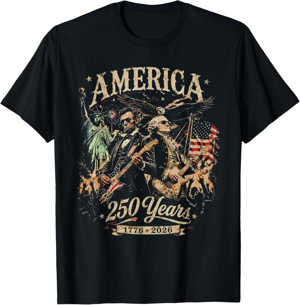 George Washington Lincoln Playing Guitar Abe Lincoln 250th T-Shirt