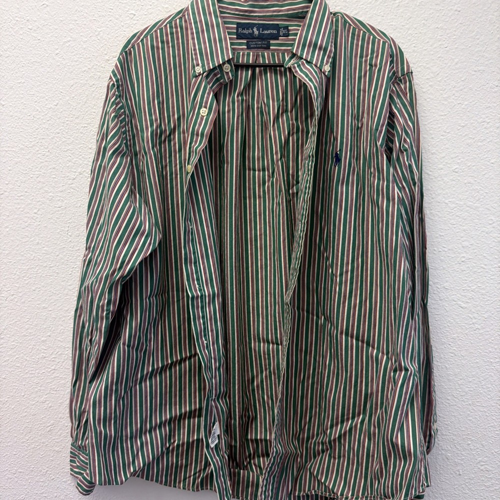Vintage Ralph Lauren Button Down Shirt XL striped 90s Green Preppy