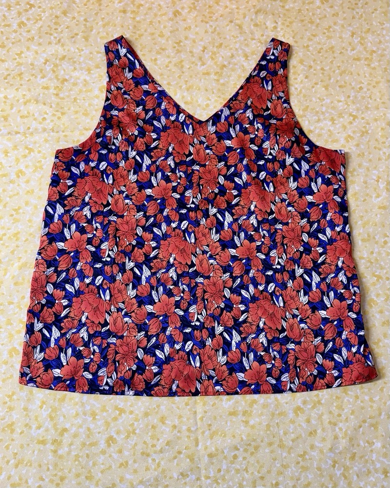 Ekouaer Women's Floral V-Neck Sleeveless Blouse XL Red/Blue/White