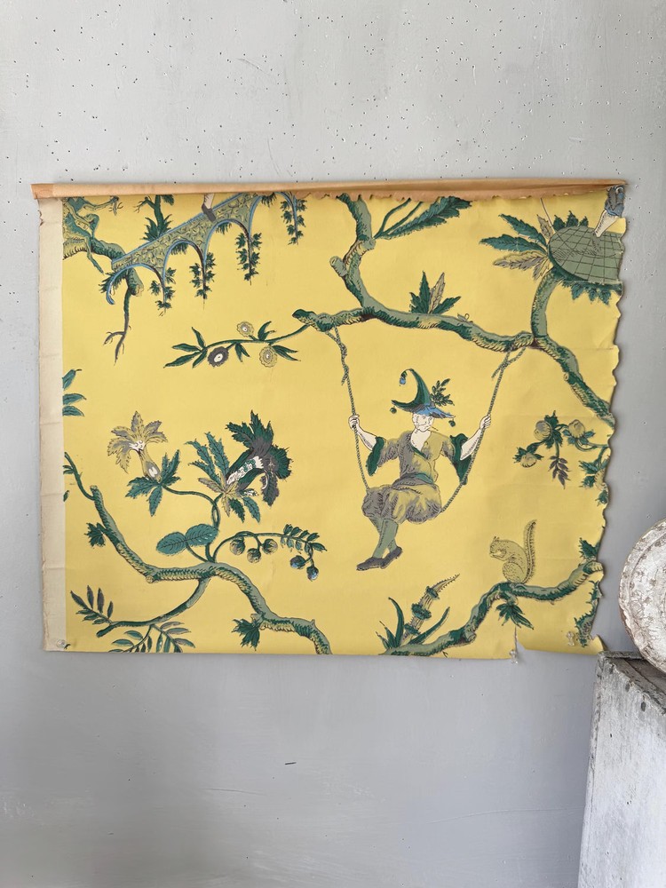 18x24 French vintage Wallpaper yellow chinoiserie pattern design old