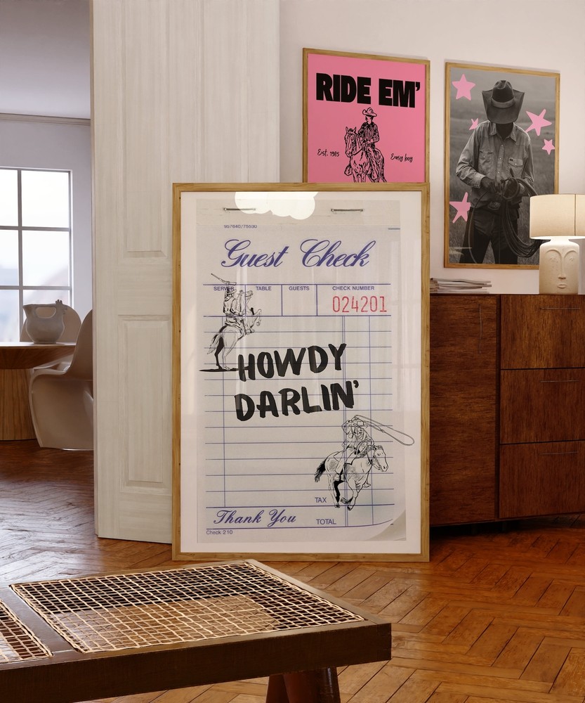 Cowboy Guest Check Minimal Wall Art Print Western Guest Check Wall Art Set Of 1