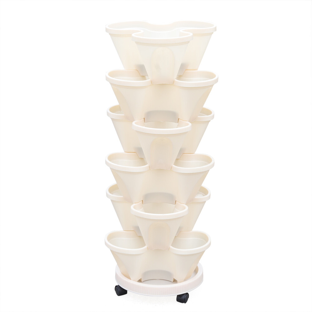 6 Tier Vertical Garden Flower Pot Outdoor Garden Tower Plastic Milky Veg Pot