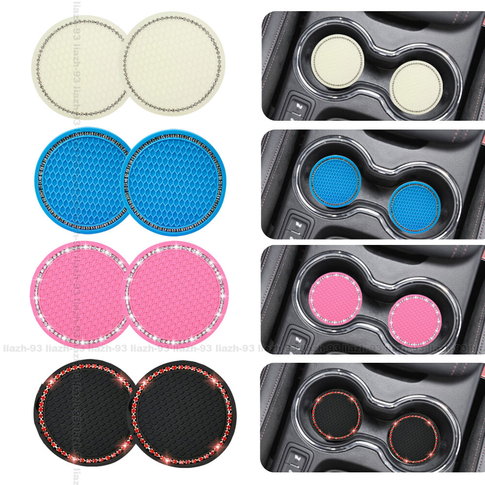 2x Universal Car Cup Holder Insert Bling Rhinestone Coaster Interior Accessories