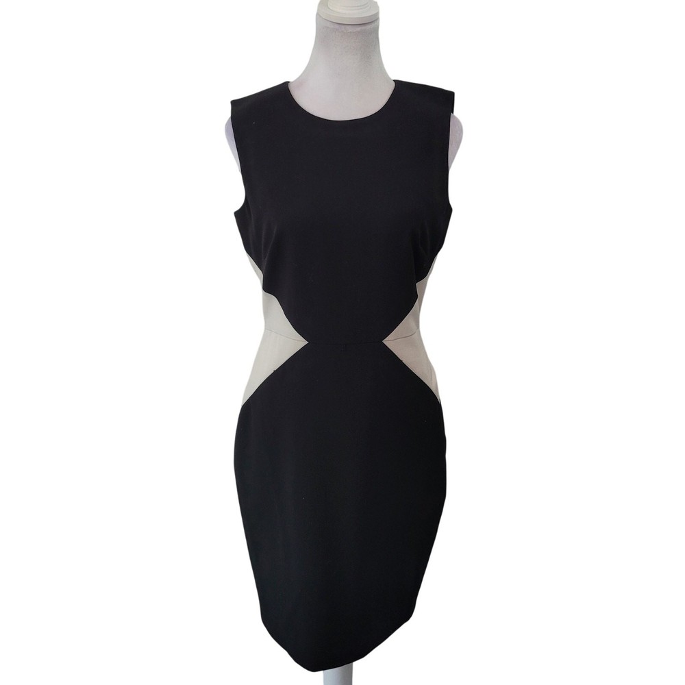 Calvin Klein Size 4 Sleeveless Black White Colorblock Sheath Dress Classic