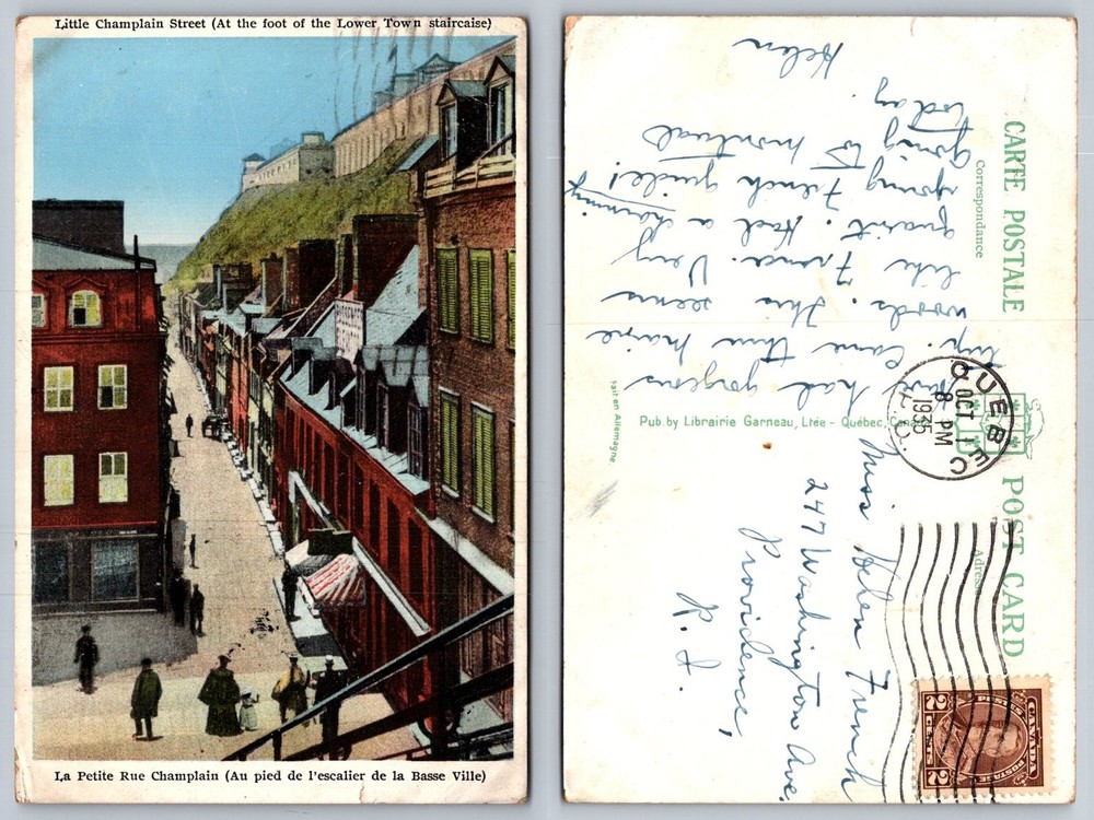 1935 Little Champlain Street Quebec City Canada Vintage Postcard German Print