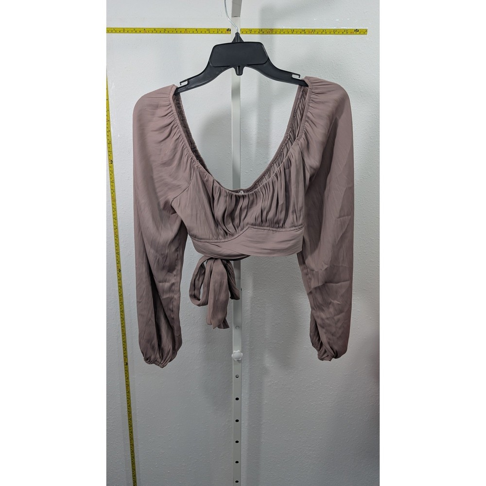Timing Womens Mauve Long Sleeve Wrap Tie Waist Crop Top Blouse Size Large