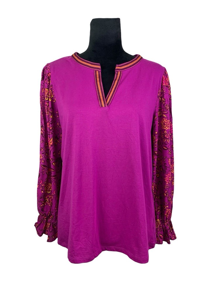 NWT The Pioneer Woman Sweet Rose Print Sleeve Shirttail Blouse Size L (12-14)