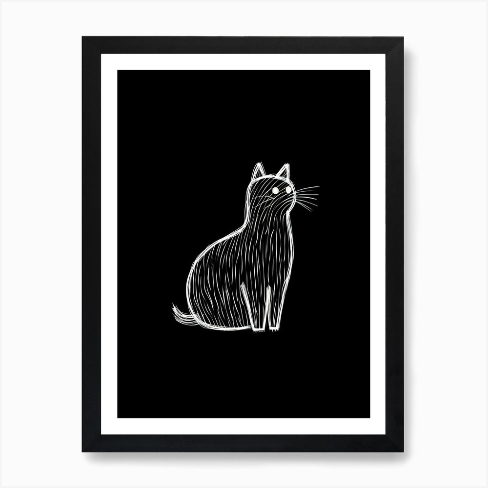 Abstract Sketch Cat Line Drawing 3  Framed Wall Art Poster Canvas Print Picture