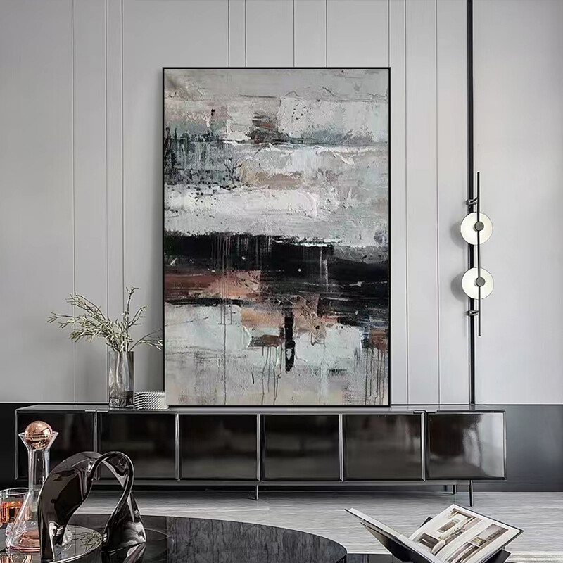Handpainted Abstract Oil Painting Gray Brown Living Room Sofa Background Wall