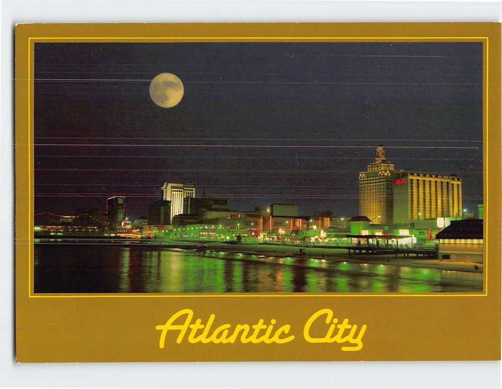 Postcard Moon Over Atlantic City New Jersey USA