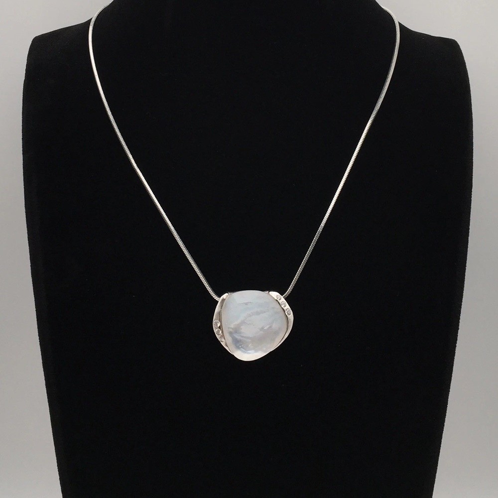 Vtg Sterling Silver SILPADA “Stargazer” MOP & Quartz Necklace 15-17” 925 14g #39