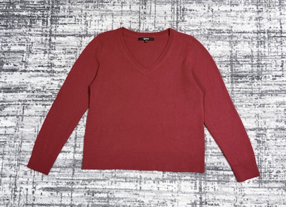 Quince Cashmere V-Neck Pullover Sweater Red Women’s Size M