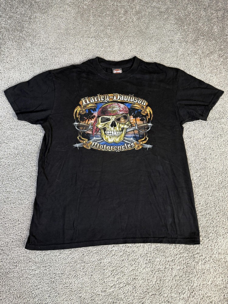 Harley-Davidson Shirt Mens XL Black Orlando Florida Skull Graphic Crew Neck