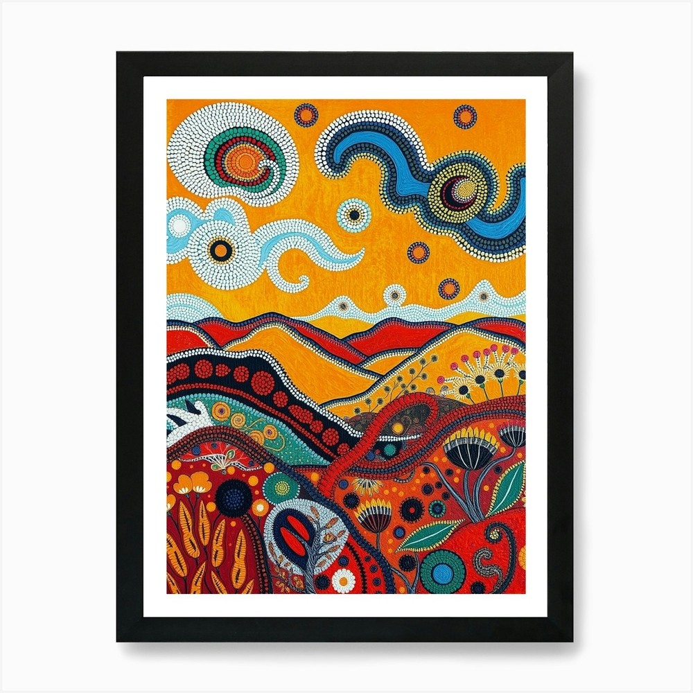 Aboriginal Landscape Painting Art P Framed Wall Art Poster Canvas Print Picture