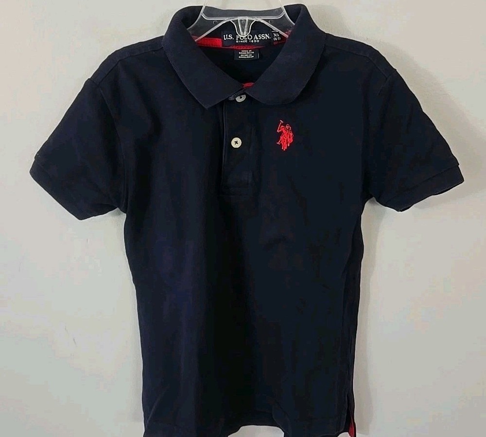 U.S. Polo Assn Kids Navy Polo Shirt Red Logo Size 4-5 Short Sleeve Collared