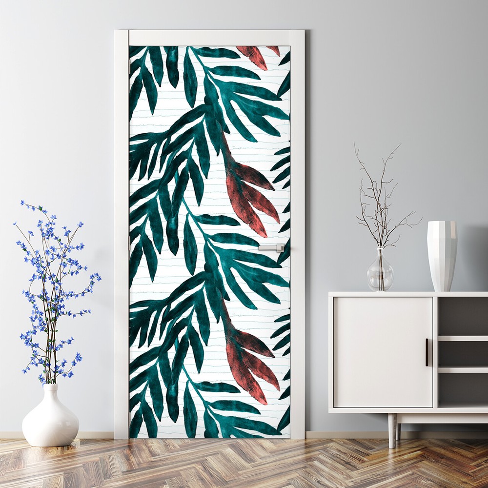 Bubble Free Door sticker Painted Leaf Watercolour Leaves self adhesive art